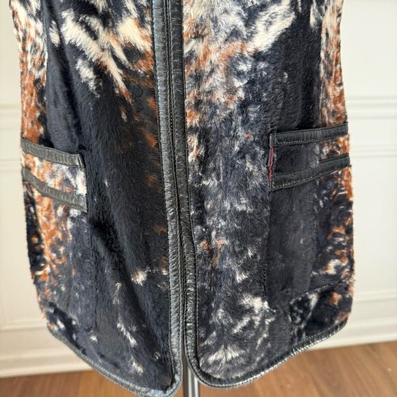 Vintage 70s Carnaby Faux Brindle Fur Longline Zip Vest M L - Picture 3 of 10